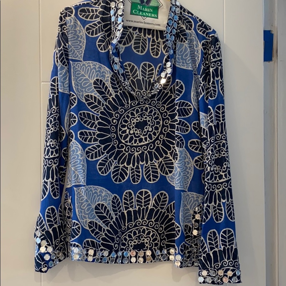 Tory Burch Blue Multi Embellished Tunic Top 6